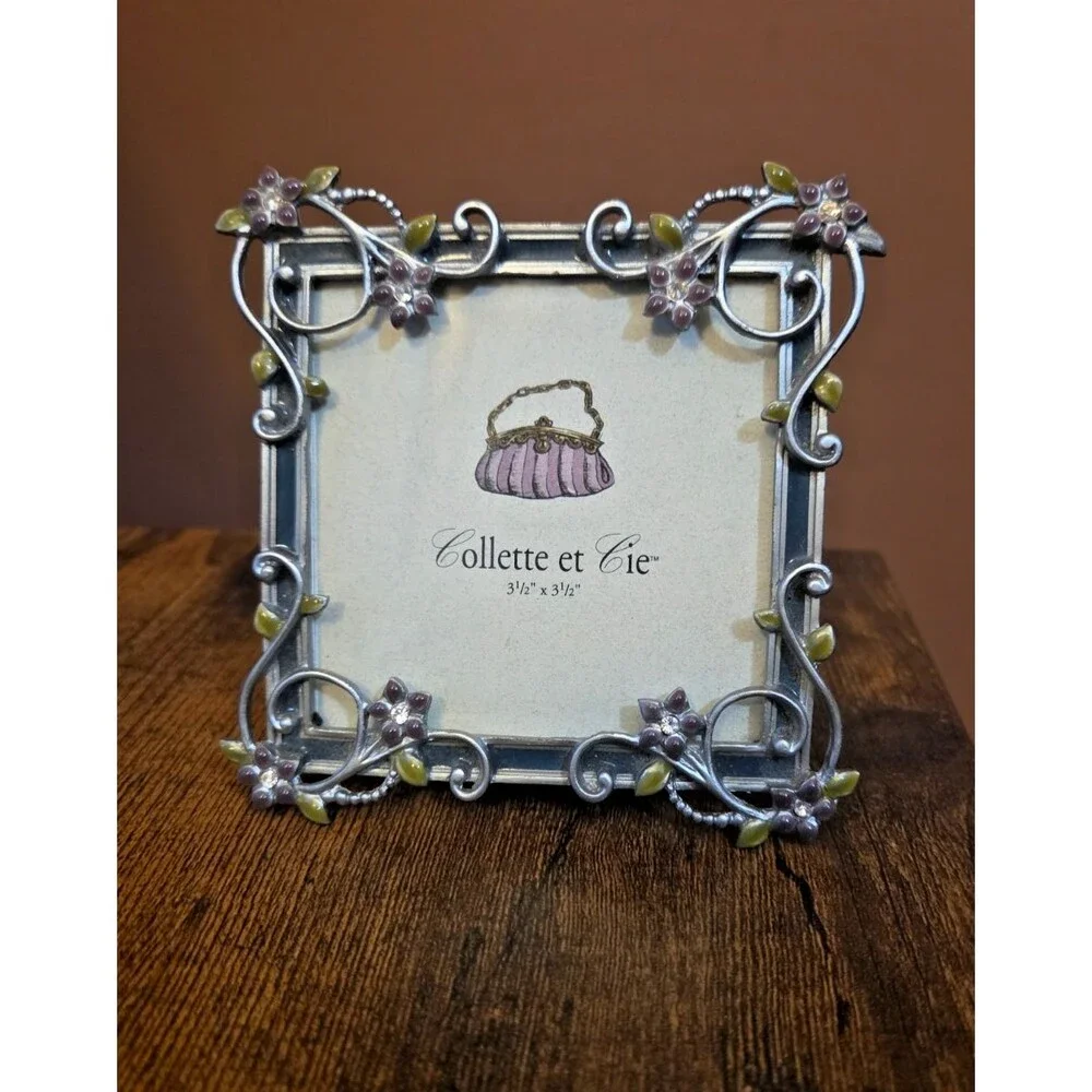 Collette et Cie Crystal & Metal Floral Photo Frame For 3.5